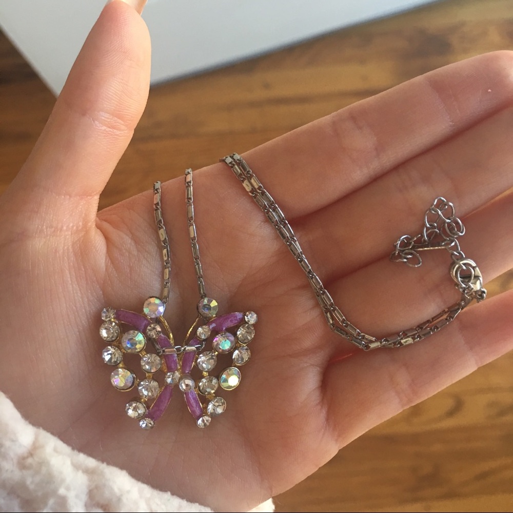 📿🦋 Purple Gemstone Diamond Butterfly Necklace